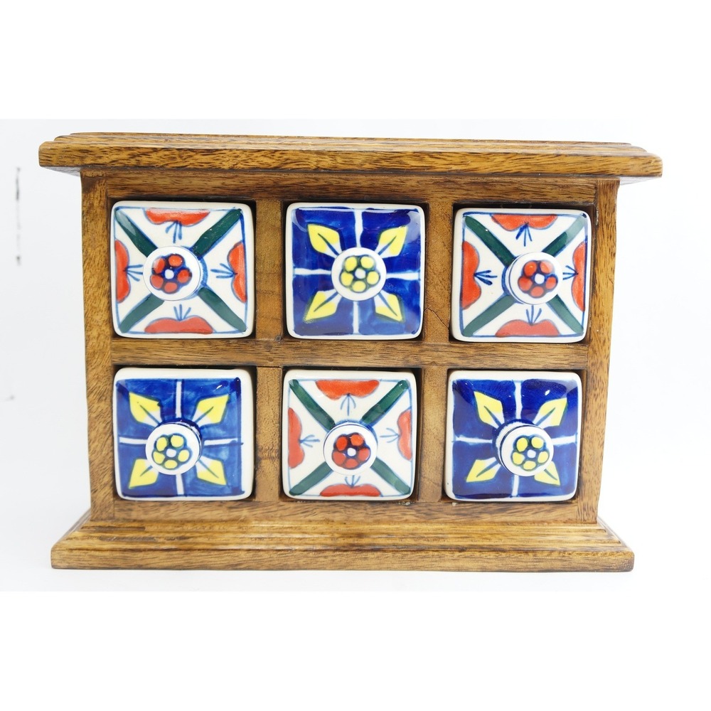 Hobby Lobby Spice Rack Chest Ceramic Drawers Wood Floral Apothecary GC